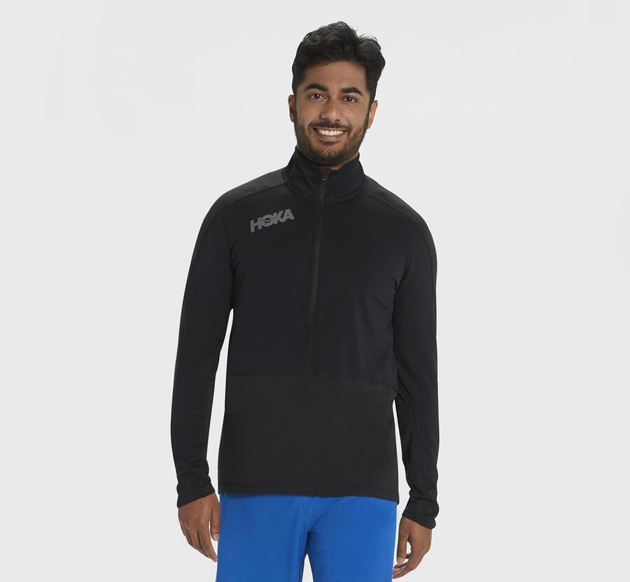 Hoka One One Top Panske Čierne - 1/2 Zips Midlayer - 24587-XTQY